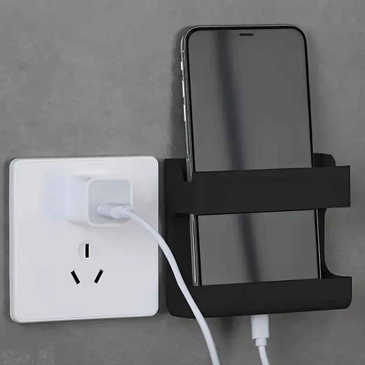 1pc-Space-Saving  Wall-Mounted Phone Charging Holder - No-Dril  Adhesive Bedside Organizer For Phones & Remote Controls
