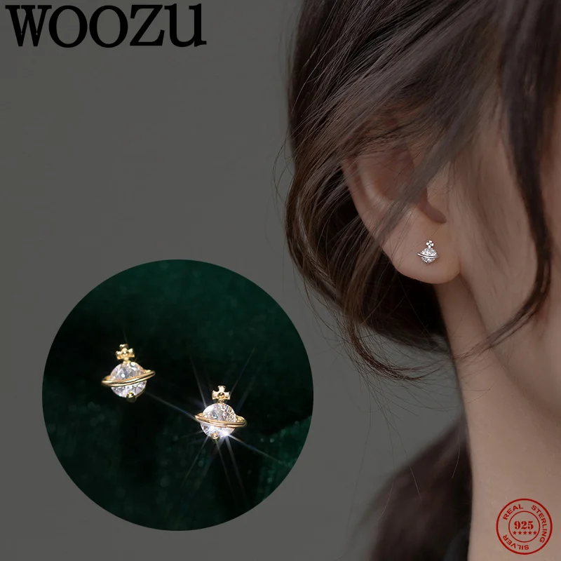 WOOZU 925 Sterling Silver Planet Zircon Earrings for Women Fashion Elegant Party Anniversary Asteroid Earrings Exquisite Jewelry