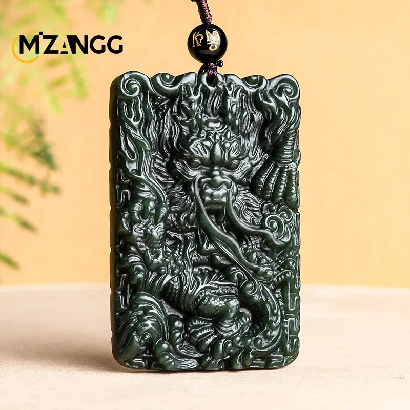 

Natural Hetian Jade Ink Jade Dragon Four Sea Pendant Hand-carved High-grade Fashion Men's Necklace Jewelry Mascot