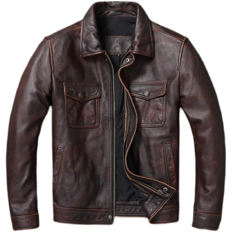 

Casual Leather Jacket Men Real Cow Leather Retro Vintage Leather Jackets Mens Jackets Chaqueta De Cuero Para Hombre Casacos