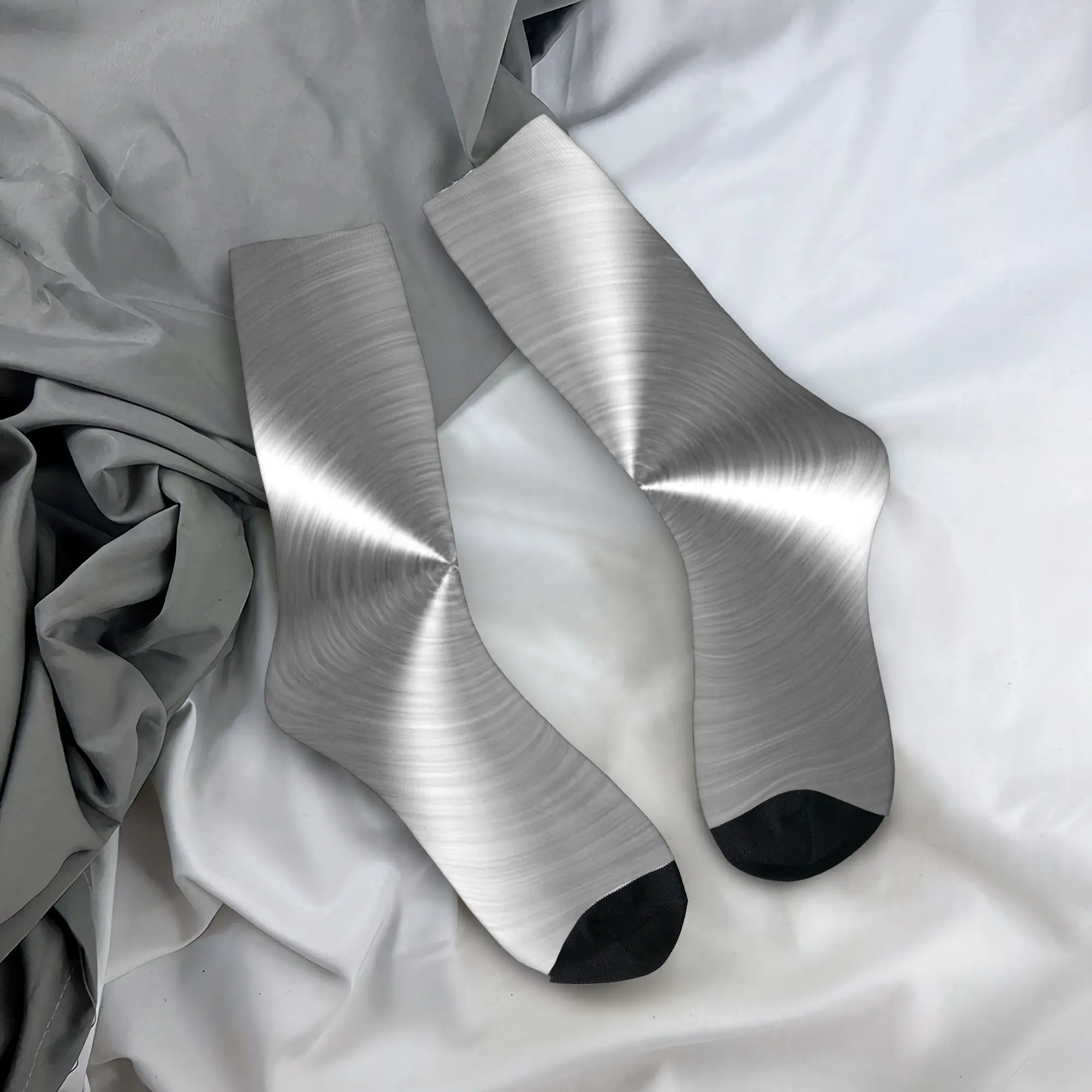 Silver Brushed Metal Texture Socks  Anti-Slip Stockings Couple Comfortable Running Sports Socks Winter Funny Design Socks