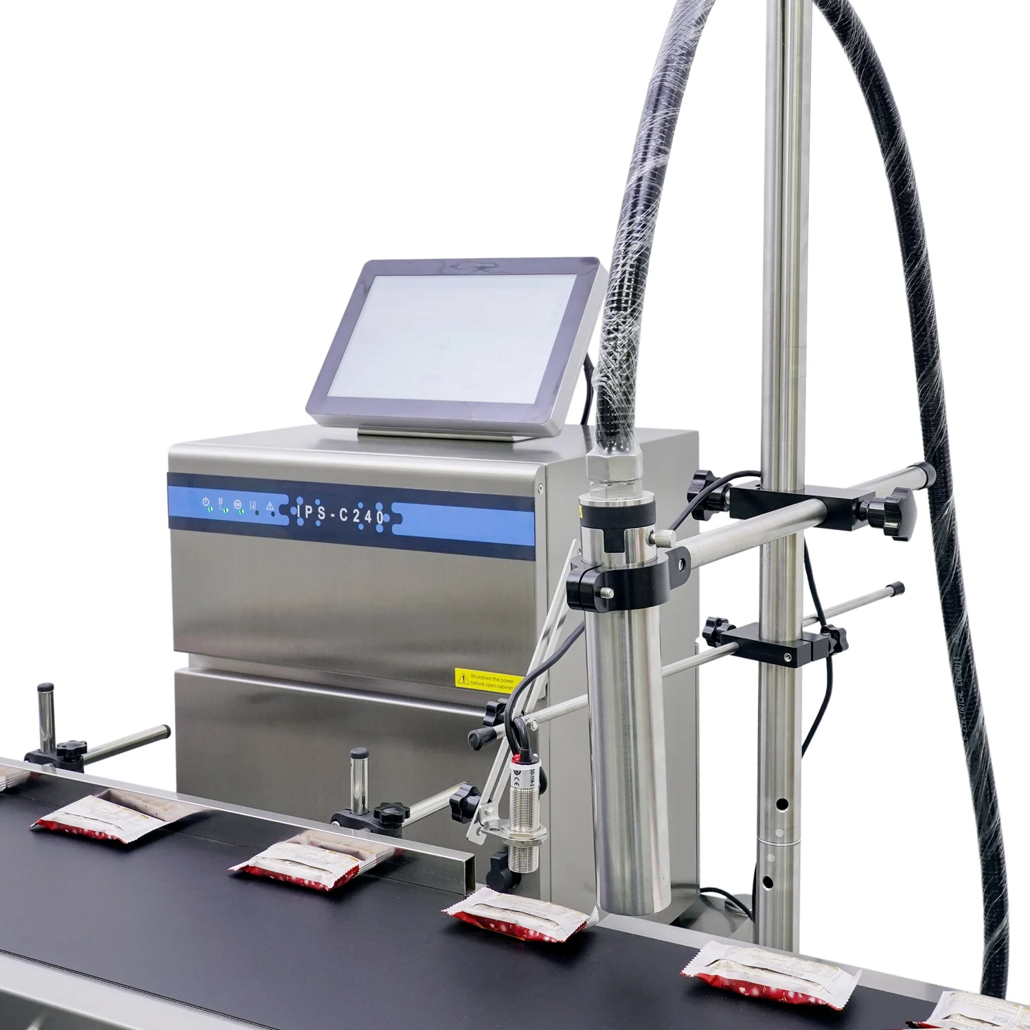 เครื่องพิมพ์อิงค์เจ็ทความเร็วสูง CIJ แบบต่อเนื่อง หน้าจอสัมผัส 10.1 นิ้ว ราคาประหยัด ใช้งานง่าย IPS-C240