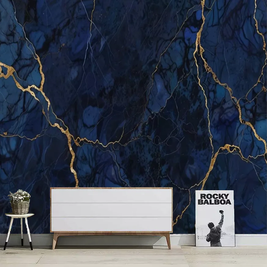 Customized Wallpaper Nordic Abstract Light Luxury Golden Blue Marble Wallpaper Living Room Sofa TV Background Wall 3D Wallpaper