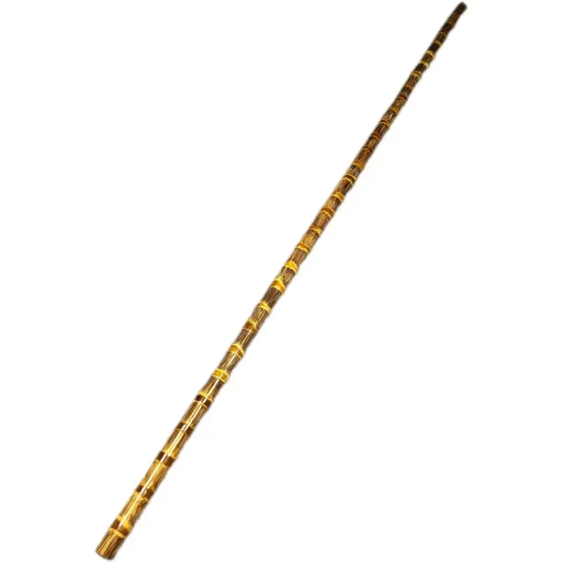 Solid Golden Silk Bamboo Pointer Mountaineering Staff Martial Arts Stick Yoga Secret Section Hand-polished 100cm