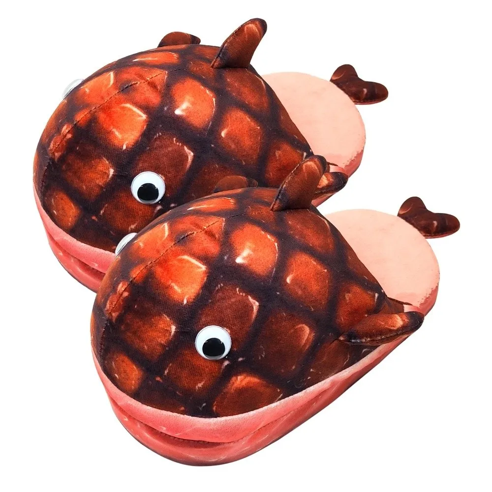 Zapatillas de tiburón y ballena EVA con pastel de fresa, pantuflas de felpa de ballena creativas y suaves, chanclas mullidas antideslizantes acogedoras para invierno para niñas