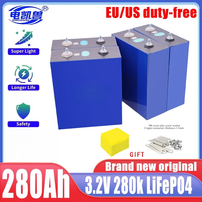 3.2V 280Ah 280K NEW LiFePO4 original GRADE A Battery Cell 6000+ Cycle Grade A For DIY 12V 24V 48V Lithium Battery Pack NO TAX