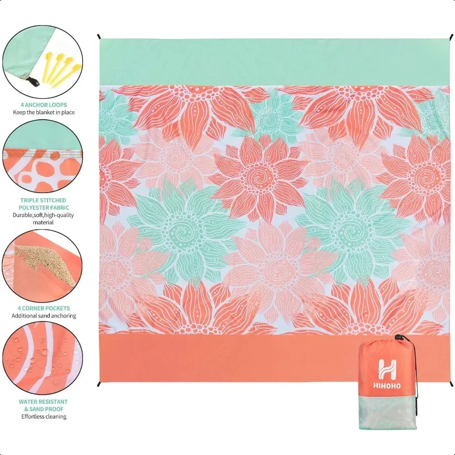 بطانية شاطئ مقاوم للماء ساندبروف اضافية كبيرة شاطئ حصيرة 79X83 120x108for 18 الكبار التجفيف السريع دائم في الهواء الطلق سجادة للرحلات f #3