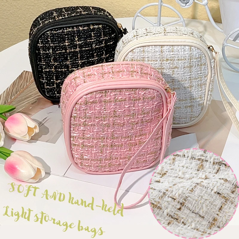 Knitted Hand-held Soft Storage Bag Portable Women's Mini Cosmetic Bags Girls Makeup Pouch Small Compact Travel Storage Wallet