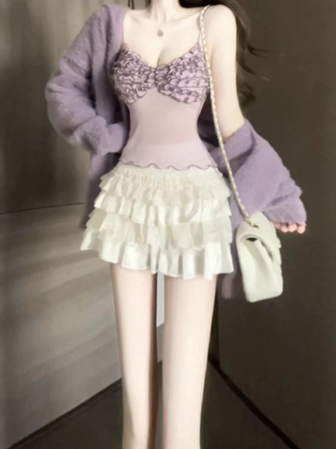 

Retro Soft Sle Sweater Jaet Set Cute Two-Piece Outfit Anti-Aging Whole Set OOTD Spring 2026 Women's Faion Comfortable