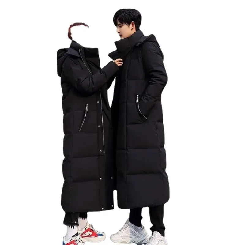 Hiver résistant au froid doudoune Couple ensemble longue chaude mode jaune Parkas S-3XL à capuche col montant fermetures éclair poches manteaux