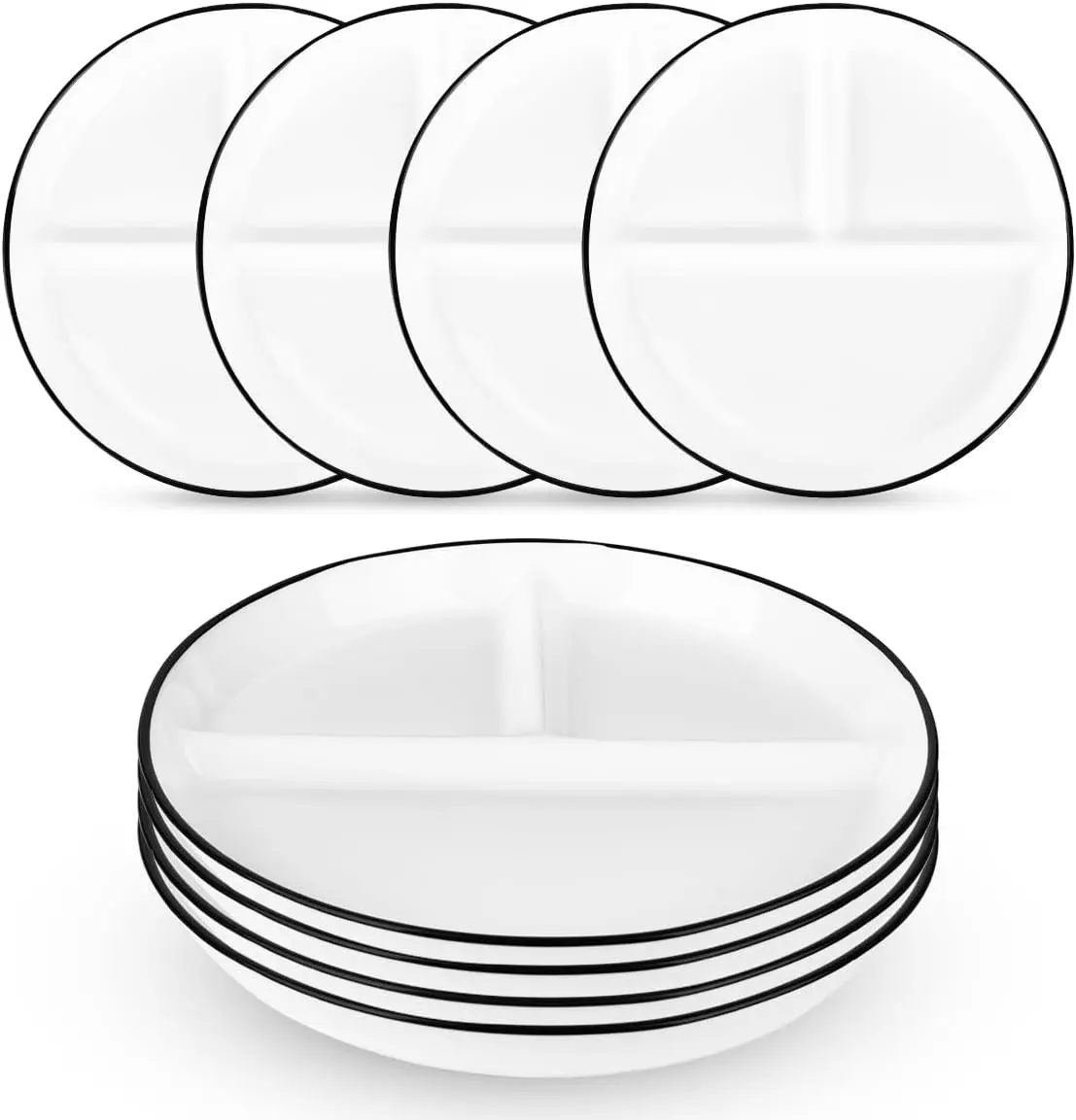 

Ceramic Divided Plates Set of 4Pcs, 8 Inch Portion Control Plate, Reusable Bariatric Plate for Adults, 3 Compartment Plates, Whi