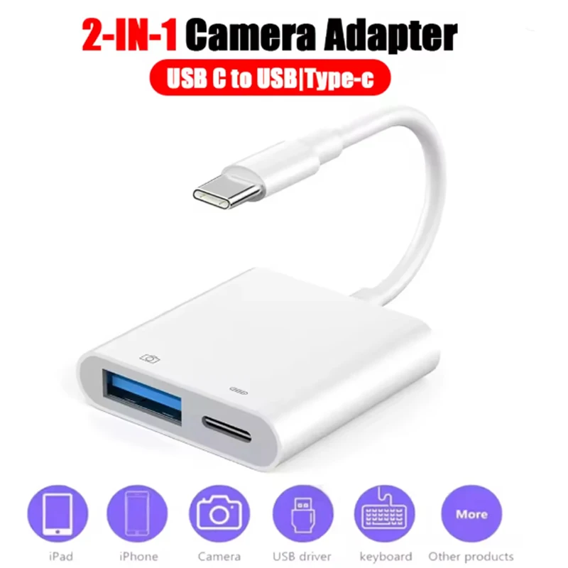 

Адаптер USB C к USB-камере для iPhone16, портативный USB C «папа-мама» USB OTG с портом быстрой зарядки для Huawei Xiaomi Samsung