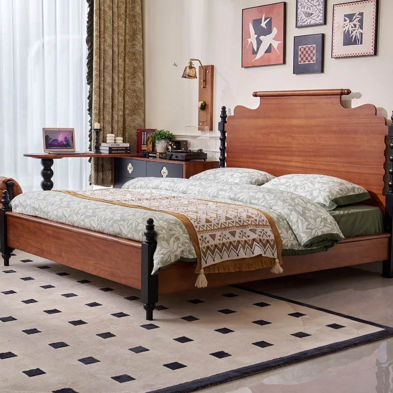 Bases y marcos De Cama King Retro francés, Cama doble De diseño De madera De estilo Mid Century, muebles De dormitorio De alta gama, Cama De Casal FYBB