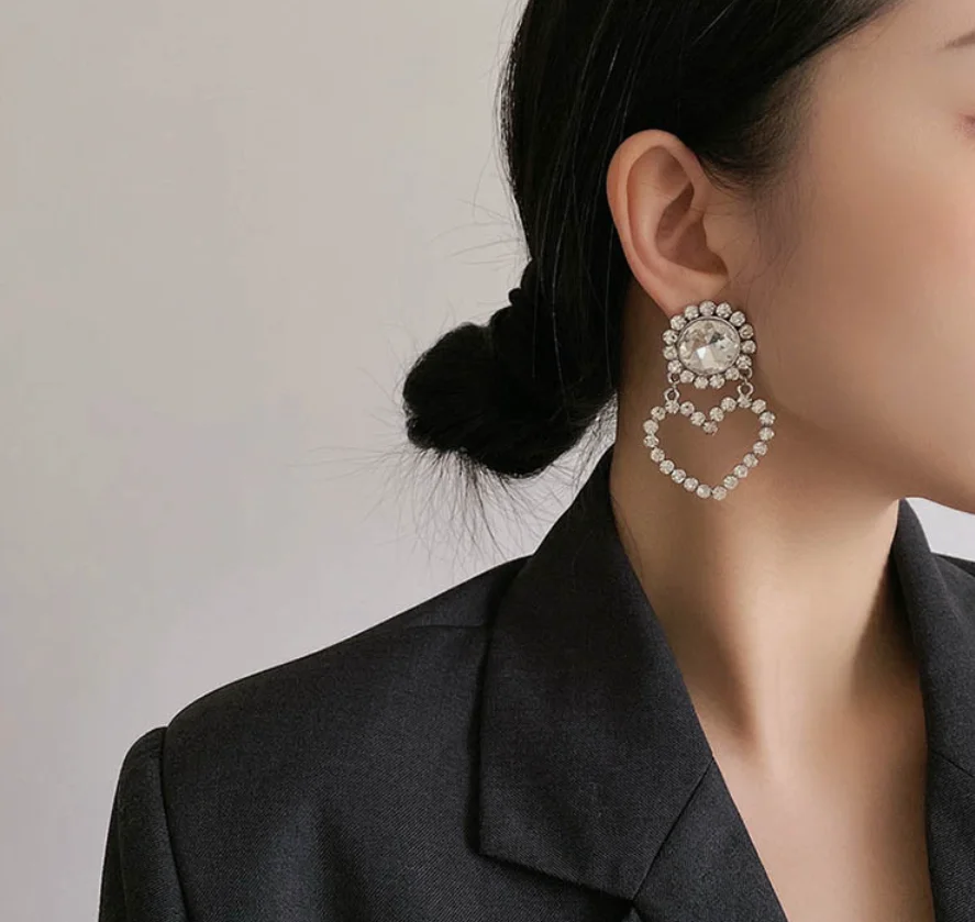 2022 new trend S925 silver needle hollow heart crystal zircon alloy Earrings for women Fashion Jewelry