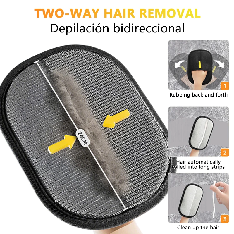 Reusable Double-Sided Pet Hair Removal Glove Anti-Static Grooming Tool for Cats Dogs Soft Brush Mitt for Furniture Carpet Cloth