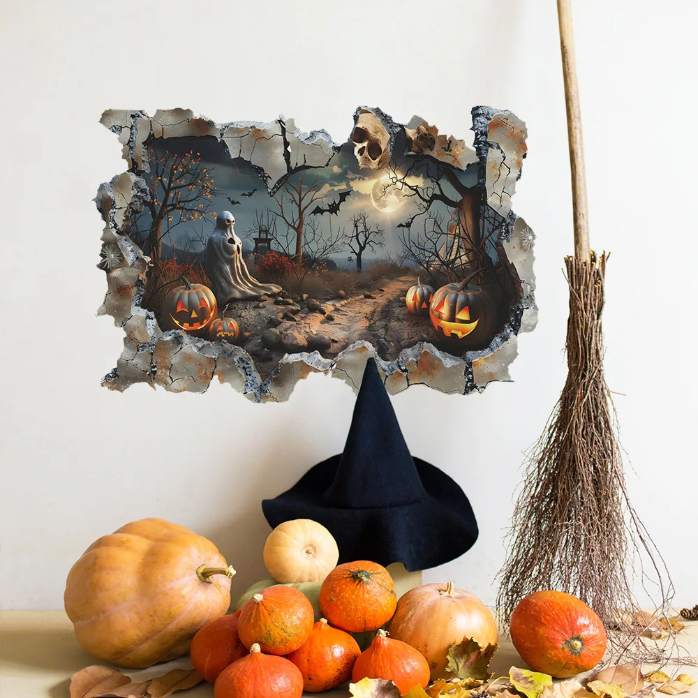 New Halloween broken wall Skull bat pumpkin bedroom living room home beautification decorative wall stickers