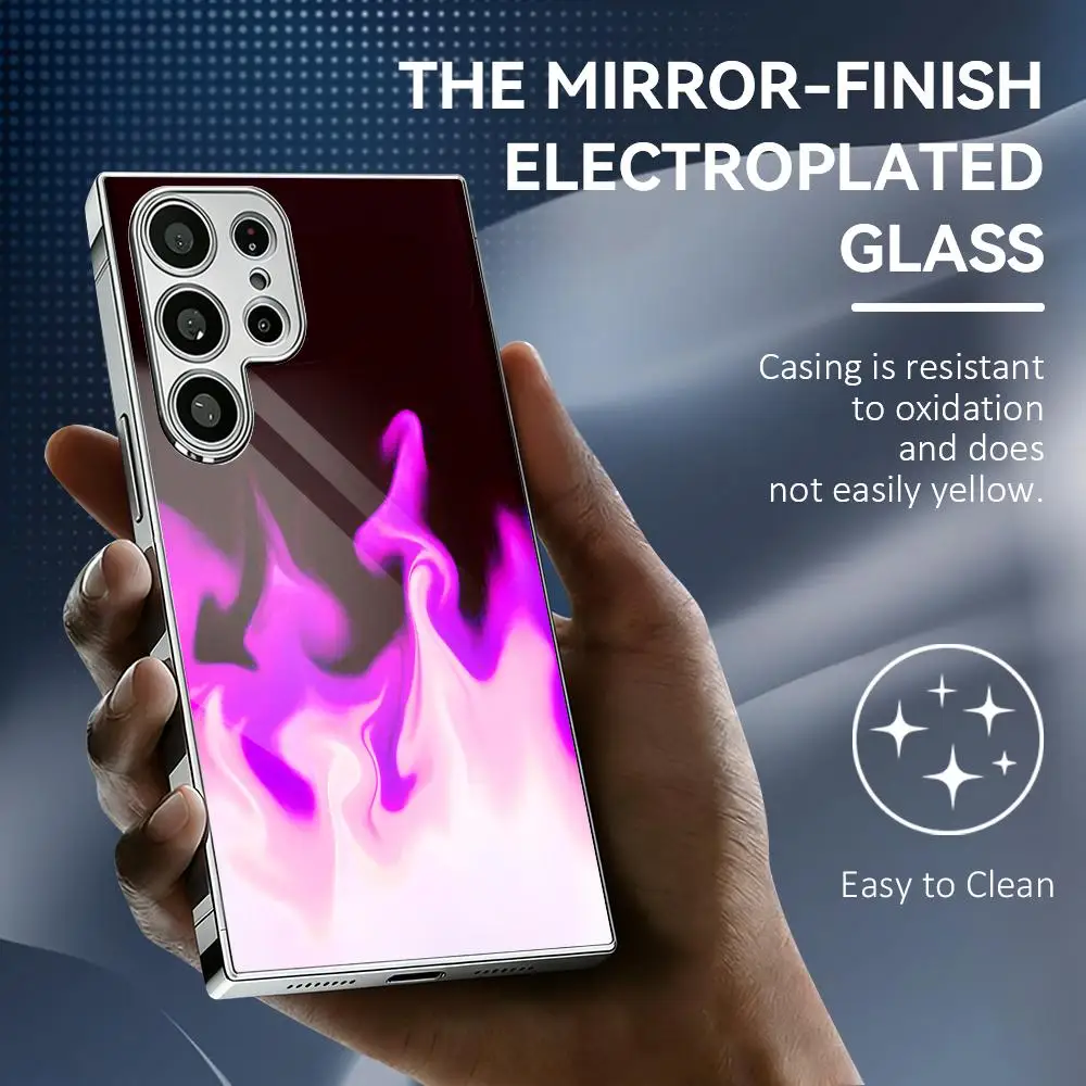 Burning Flame Phone Case For Samsung Galaxy S25 S24 S23 Ultra Electroplated Metal Frame Shockproof Cover Phone Case