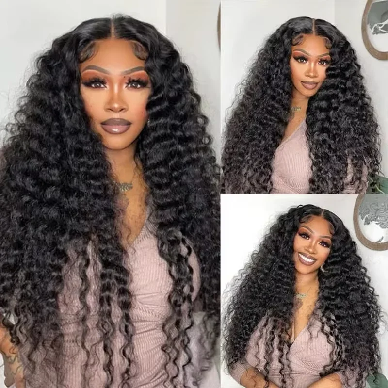 Long Inch Natural Black Deep Wave Remy Human Hair Wig 7x6 closure 13x4 Front Lace 13x6 Hd Lace Frontal 220 Density Hair Wigs view 2