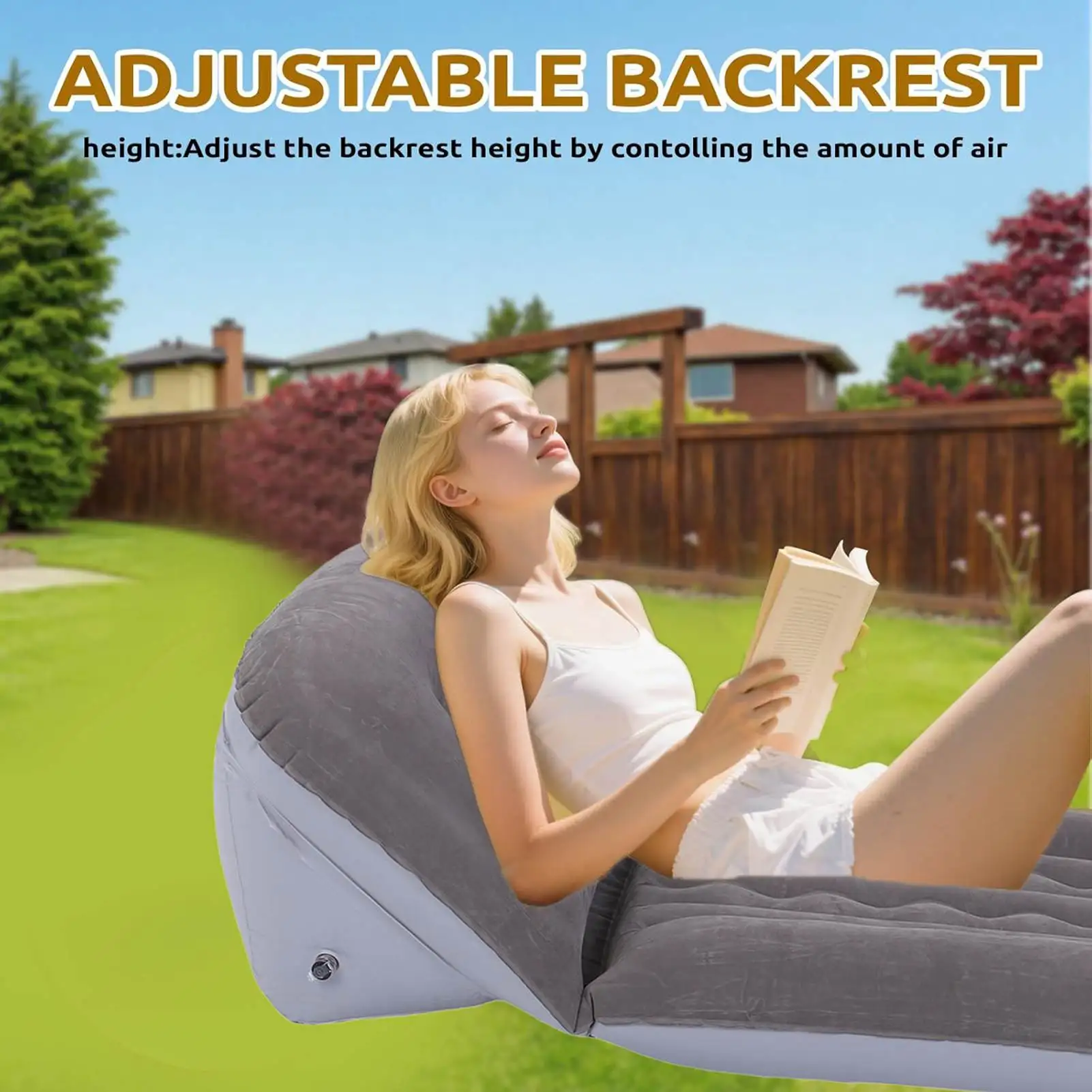 

Надувной шезлонг с регулируемой спинкой, флокированный ПВХ, портативный надувной диван для отдыха на пляже, путешествий, надувной диван-кресло