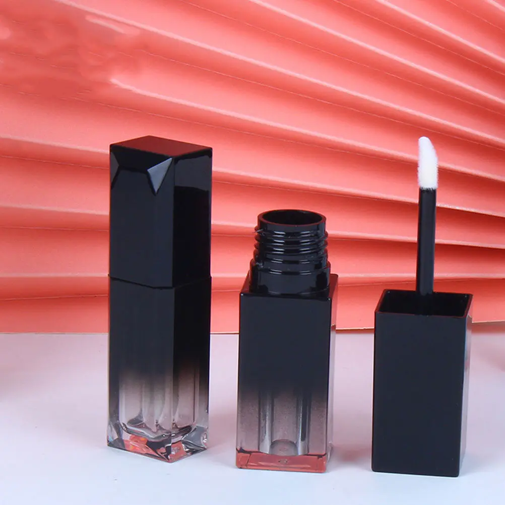 5Pcs Lip Gloss Tubes Chic Square Uv Black Gradient Stylish Design Lightweight Refillable Portable DIY Bottle