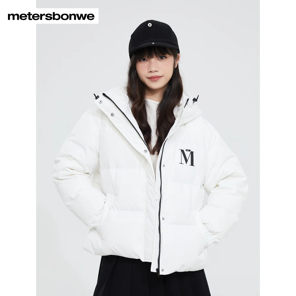 Metersbonwe--Winter Hooded Short Down Jacket Women\'s Coat Fluffy Warm Thickened White Duck Down Loose Warm Casual Outwears