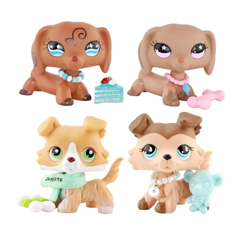 Pet Shop Rare Collie Duchshund Figure 4pcs & Accessories Kid Girl Cute Gift