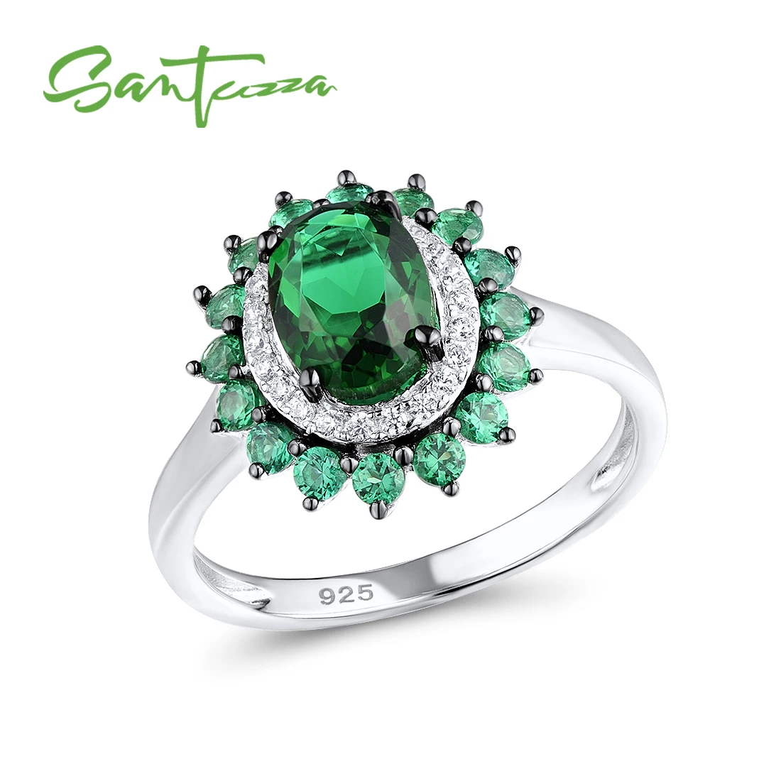 

Женские серебряные кольца SANTUZZA, вечерние овальным зеленым шпинелем и 925 пробы
