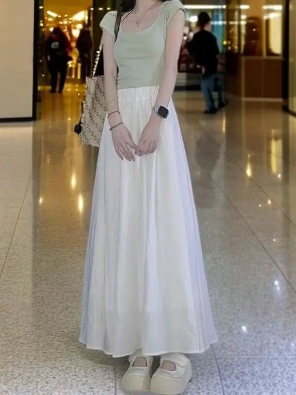 

Мягкая юбка миди с высокой талией для женщин, однотонная, А-силуэт, универсальная длинная юбка, весна 2026, Ele mat Sle