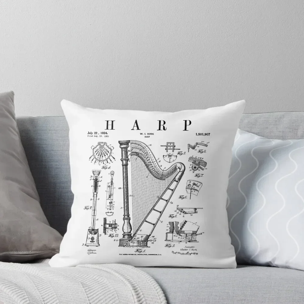 

Harp Vintage Patent Harpist Drawing Print Throw Pillow christmas ornaments 2025 bed pillows Christmas Pillowcase pillow