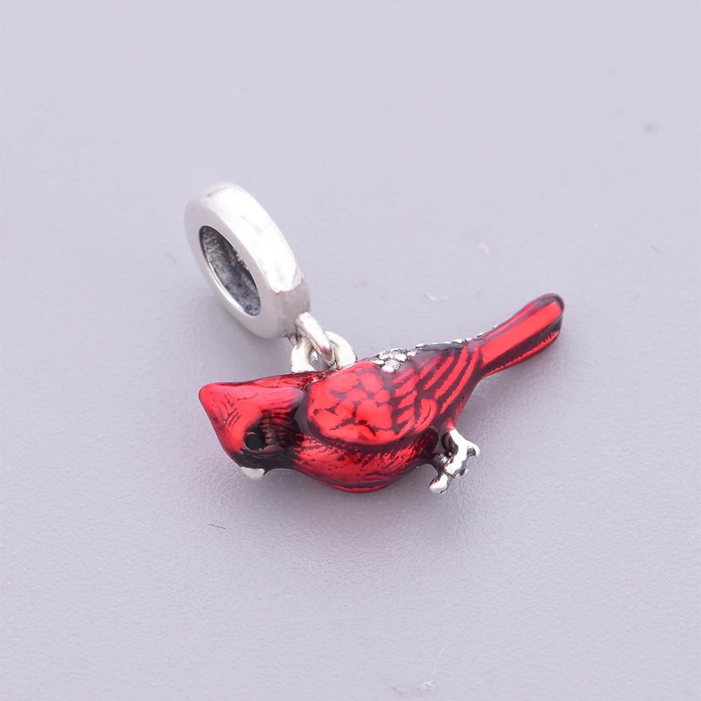 Fit Original Pan Charm Bracelet 925 Sterling Silver Angel Near Cardinal Red Bird Spiritual Memorial Bead For Making Berloque DIY