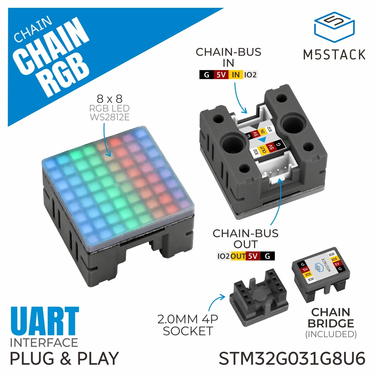 M5Stack Official Chain RGB Matrix with 8x8 LEDs