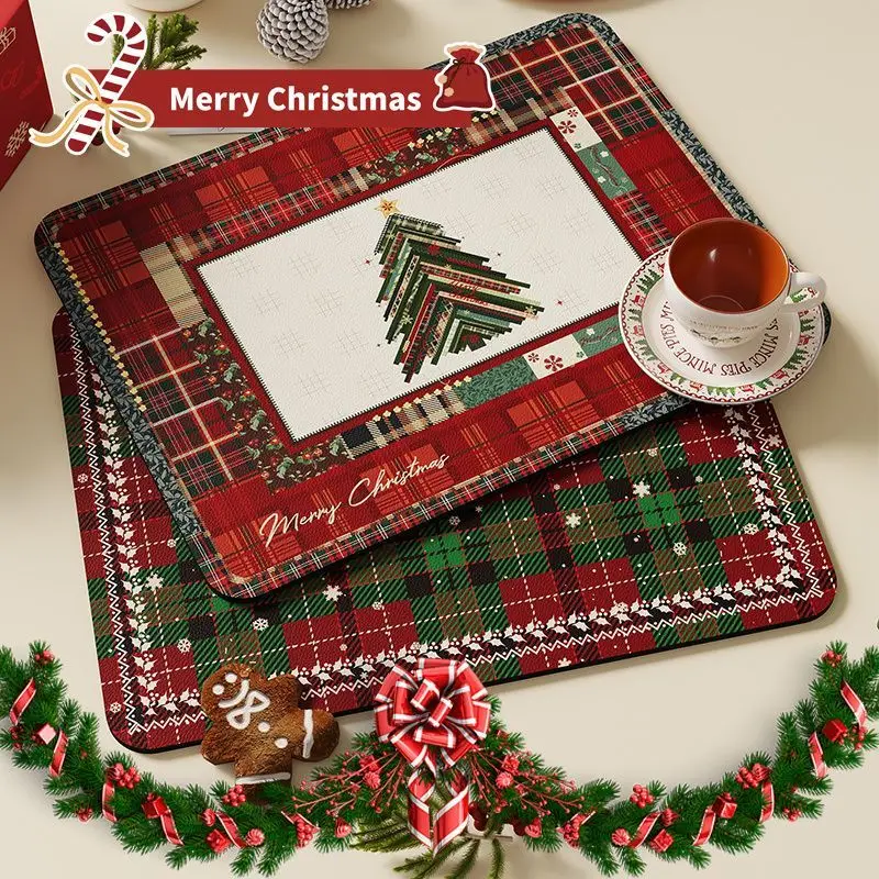 Christmas Style Home Dining Mat Creativity Premium Feel Dining Table Tea Table Mat Waterproof Oil-proof Thermal Insulation Mat