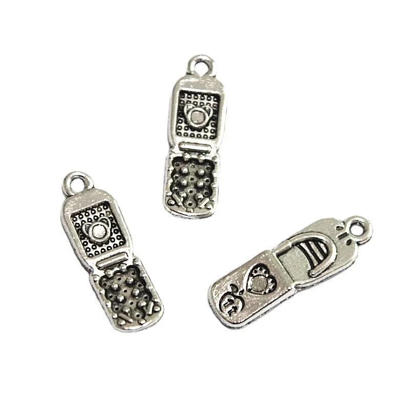 15pcs Charms Cellphone Mobile 27x8mm Antique Silver Color Plated Pendants Making DIY Handmade Tibetan Silver Color Jewelry