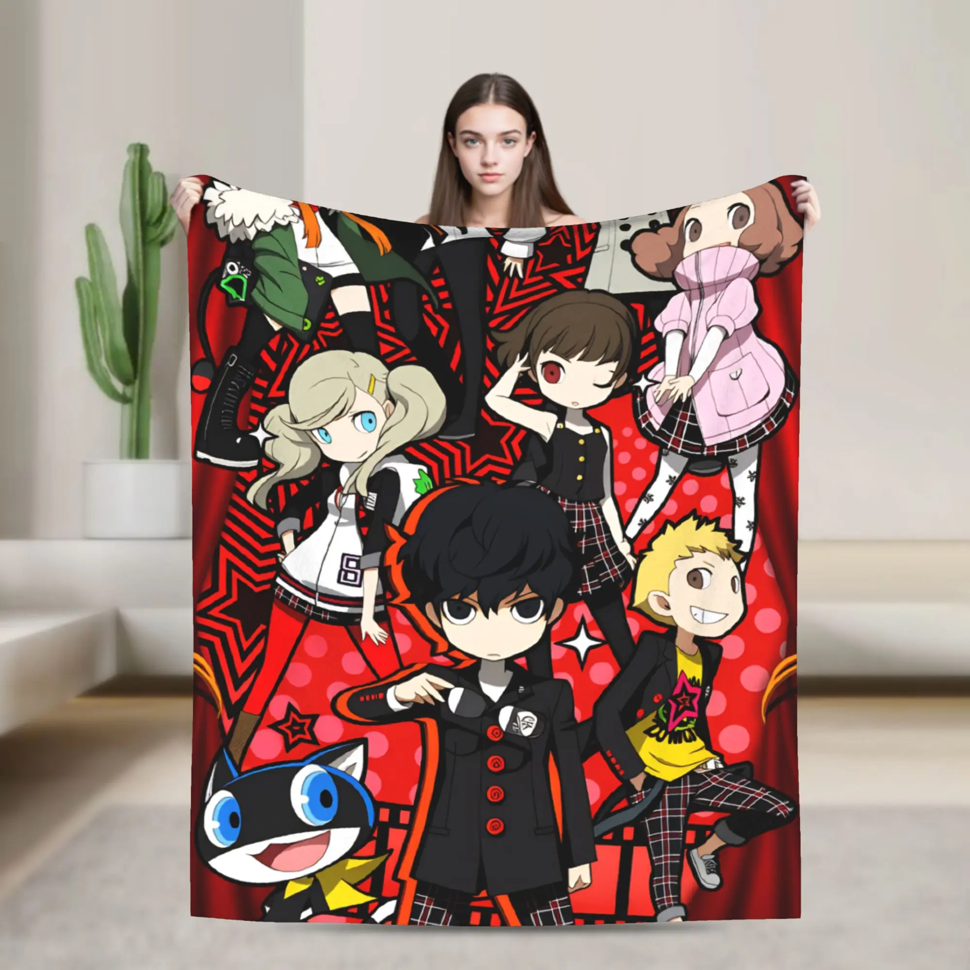 Animated Game P- Persona 5 Blanket  Soft Warm Print Plush Bedding Throws For Couch Chair Camping Flannel Bedspread Bed Cover