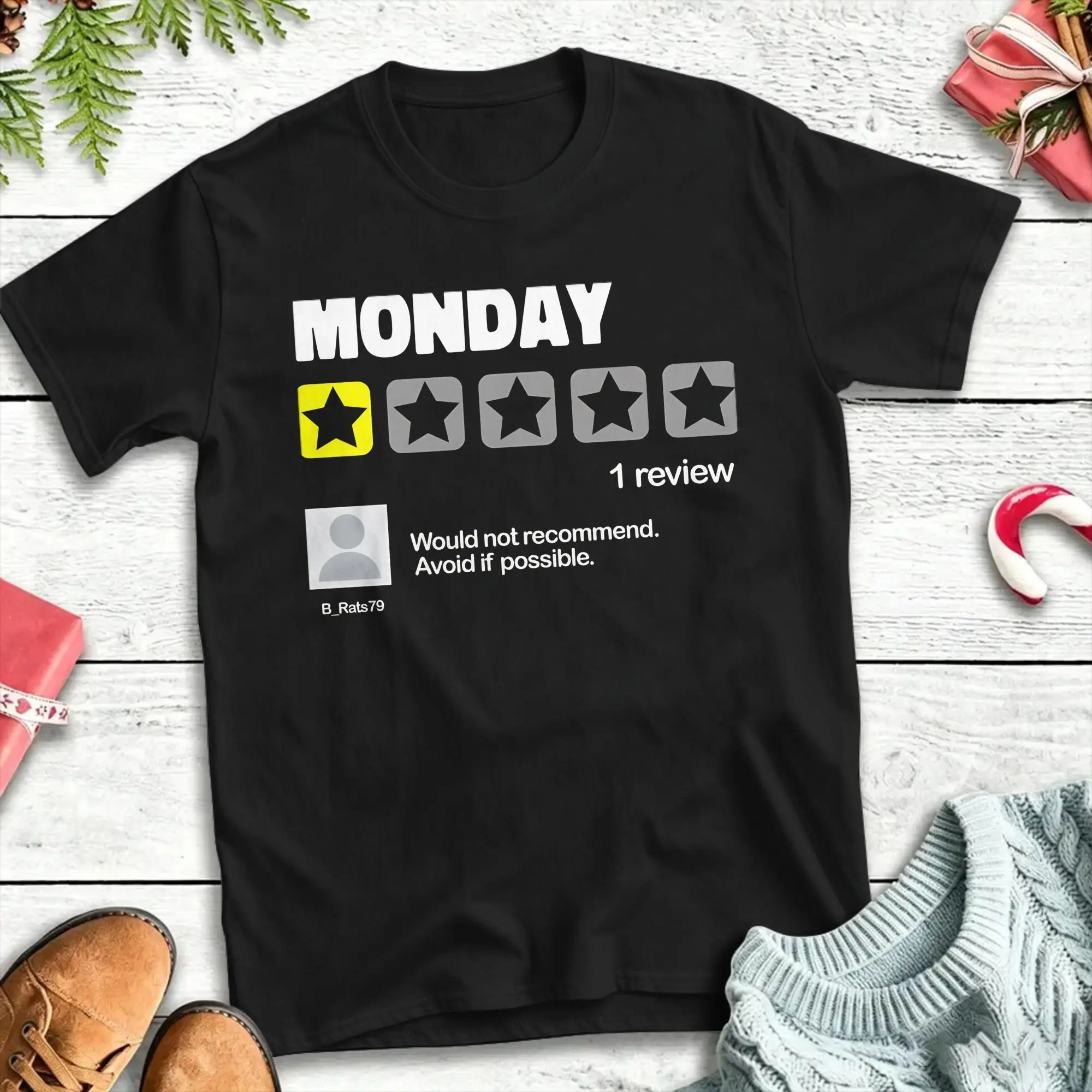 One Star Rating Monday  Would Not Recommend T Shirts  Novelty Tee Shirt Short Sleeve Round Neck T-Shirts 100% Cotton Summer Tops