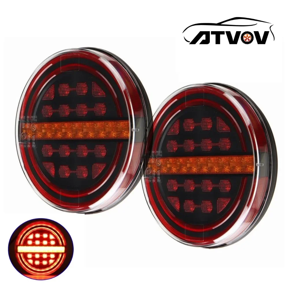 

ATVOV 2pcs 5.3" Round LED Trailer Tail Brake Light DRL Flow Turn Signal Lamp Car Truck Ships Bus Vans Boat Caravan Lorry Tractor