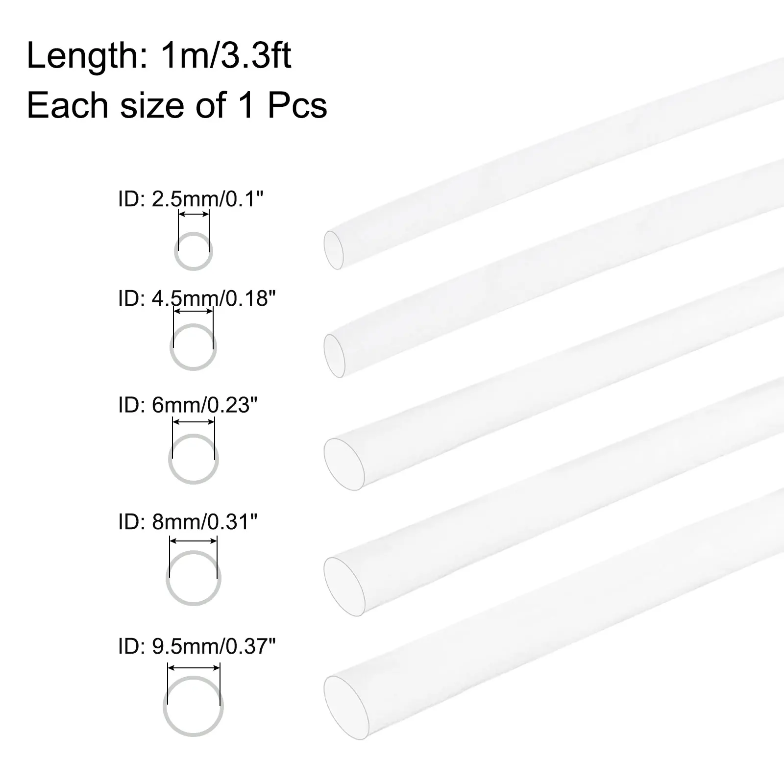 5Pcs 1m/2m PTFE Heat Shrink Tubing 2.5/4.5/6/8/9.5mm ID 4 to 1 Ratio Clear Insulating Tubing High Temperature Shrinking Tube