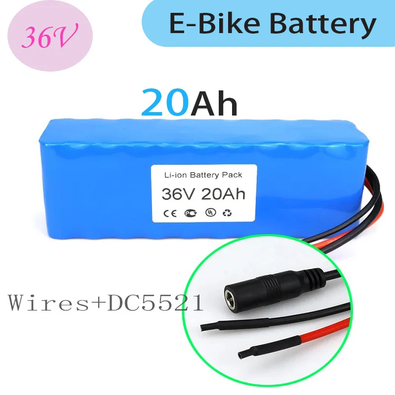 

36V E-Bike Battery Pack 20Ah 10S3P battery pack, Wires + DC5521 Connector Li-ion Battery