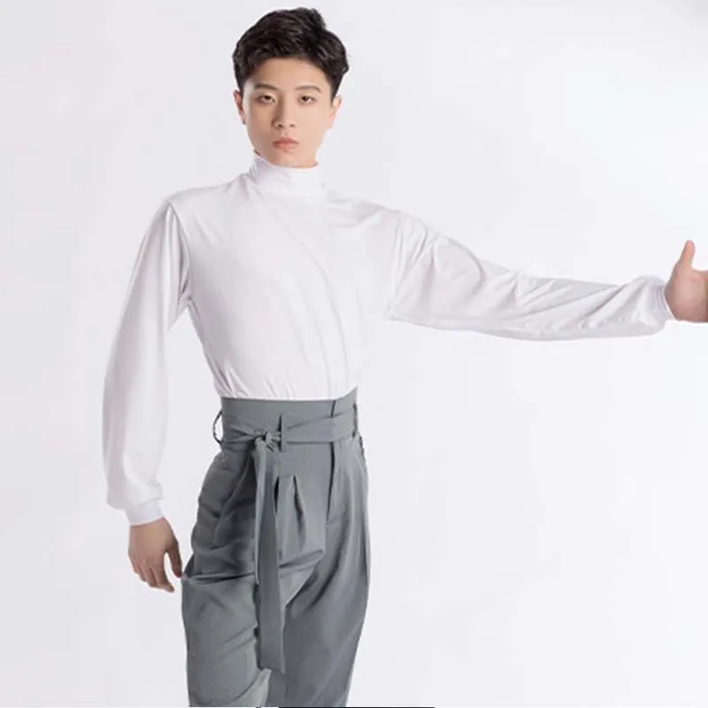 ملابس علوية للرجال للرقص اللاتيني باللون الأسود بأكمام طويلة ملابس راقصة تشا تشا رومبا ملابس تدريب لاتينية للرجال VDL1871