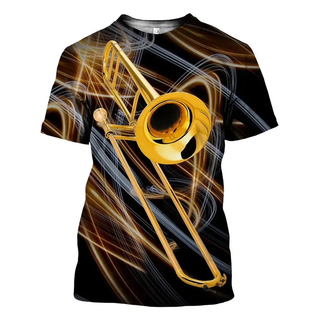 Summer Men\'s Fashion 3d Printed T-Shirt Saxophone Guitar Classic O Collar Short Sleeve Hip Hop Fun Plus Size Breathable Top