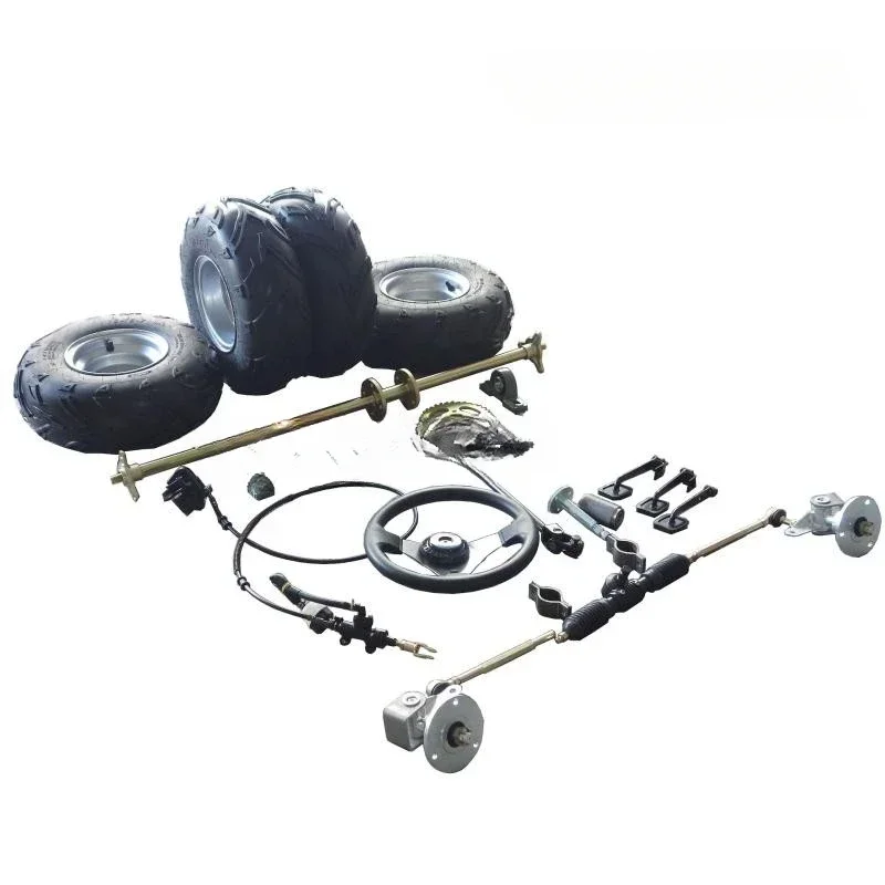

Self made four-wheel electric motorcycle go kart with V-piece rear axle, one meter rear axle, 7-inch wheels, steering gear, dire