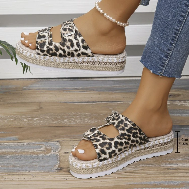 Leopard Flats Platform Slippers Women Shoes Summer Sandals 2024 Designer New Beach Flip Flops Casual Dress Female Zaoatos Slides