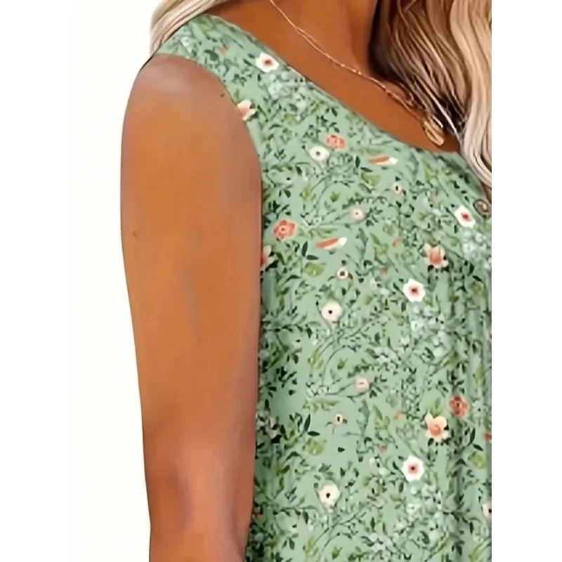 حجم كبير 1XL-5XL المرأة عادية كامل الجسم مطبوعة التنقل تنوعا زر حتى سترة بلا أكمام