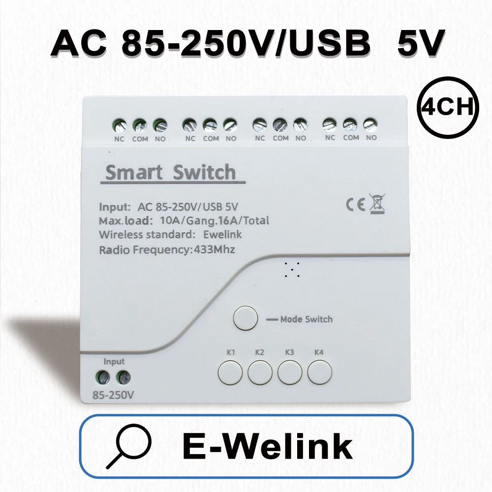 Ewelink Smart Wifi Switch 4 Channel Light Motor Garage House Home Automation Residential RF433 Relay Module 4CH Support Alexa