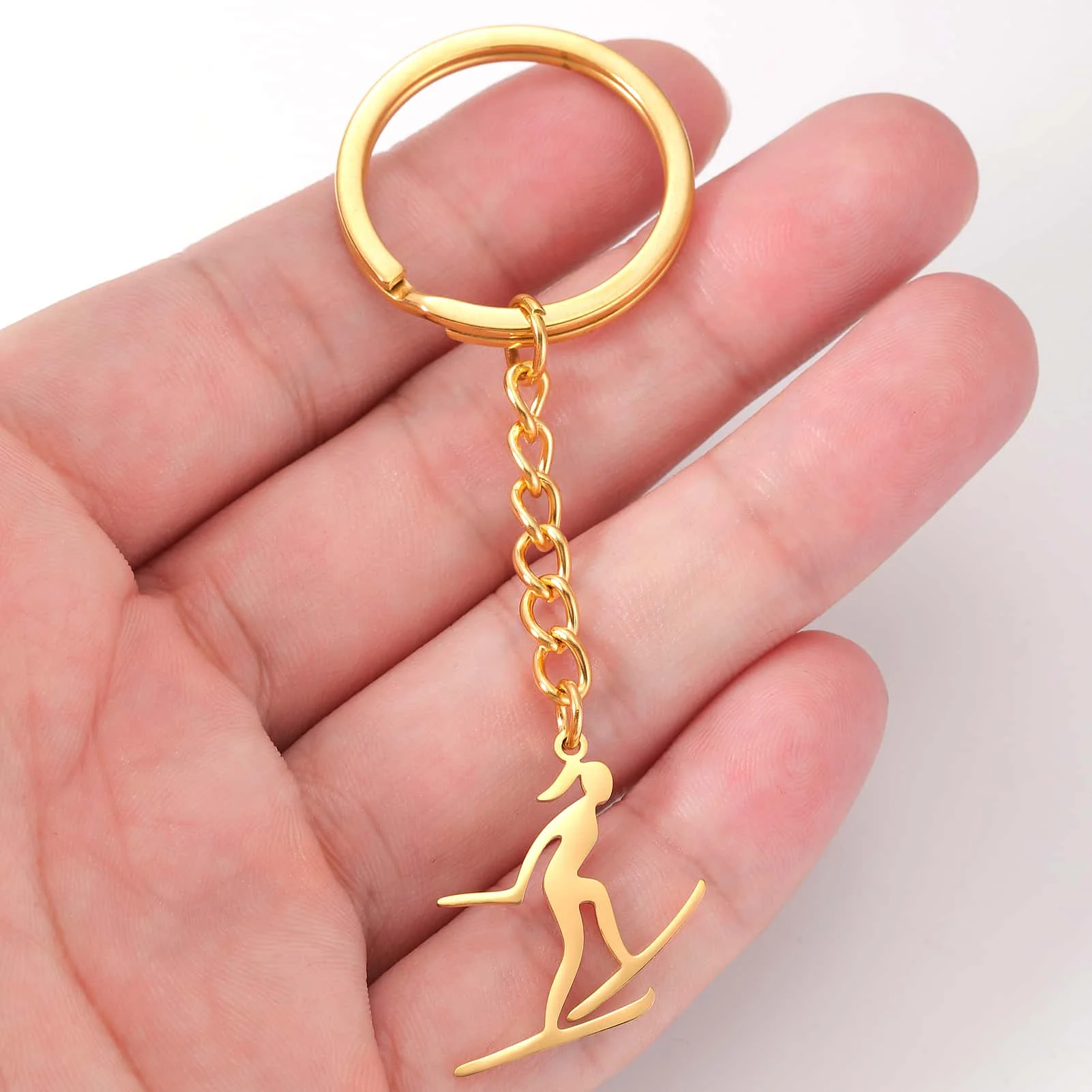 VASSAGO Women's Ski Sports Keychain for Women Men Stainless Steel Charm Skiing Keyring Jewelry Christmas Gifts