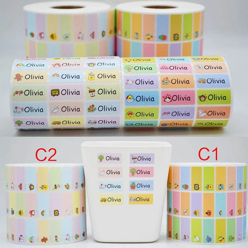 120pcs Name Sticker Personalized First Name Label Custom Waterproof Kawaii Stickers for Children School Stationery Waterbottle