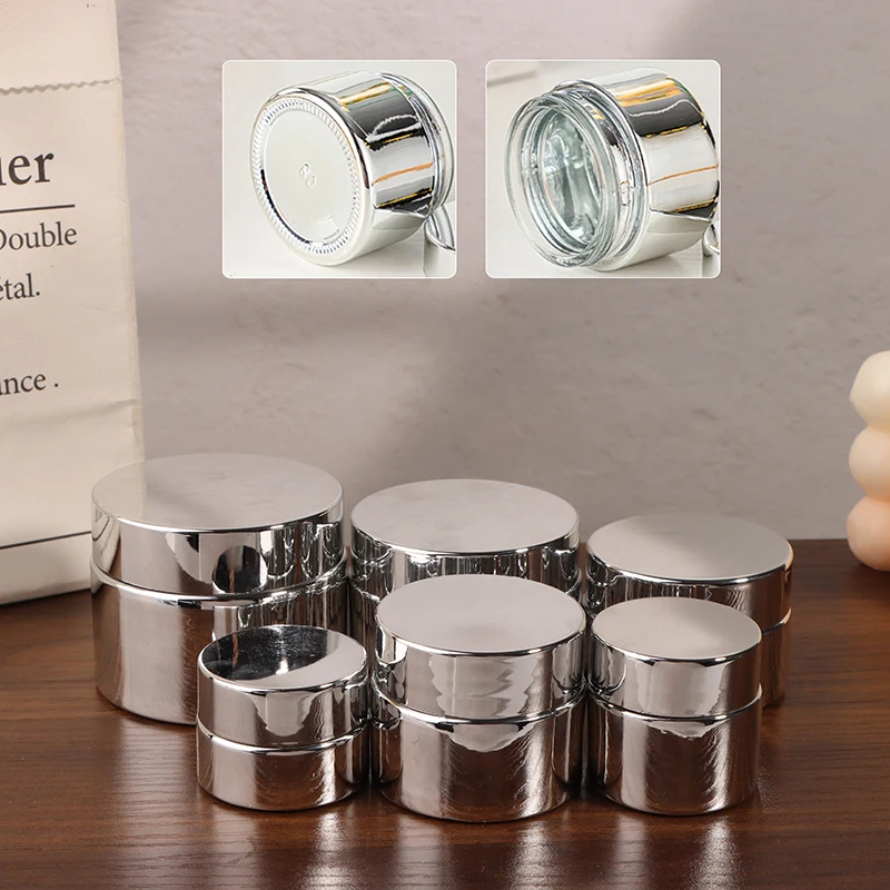 1Pc 5-50g Empty Silver Cream Jar Face Cream Glass Bottle Cosmetic Container Empty Nail Glue Jar Travel Makeup Container