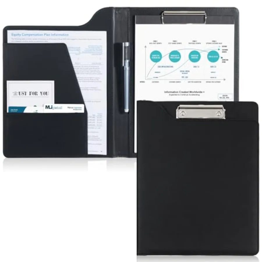 

Clipboard Folder Portfolio, A4 Leather Padfolio Clipboard, Professional Business Portfolio Folder for Interview Resume Office C