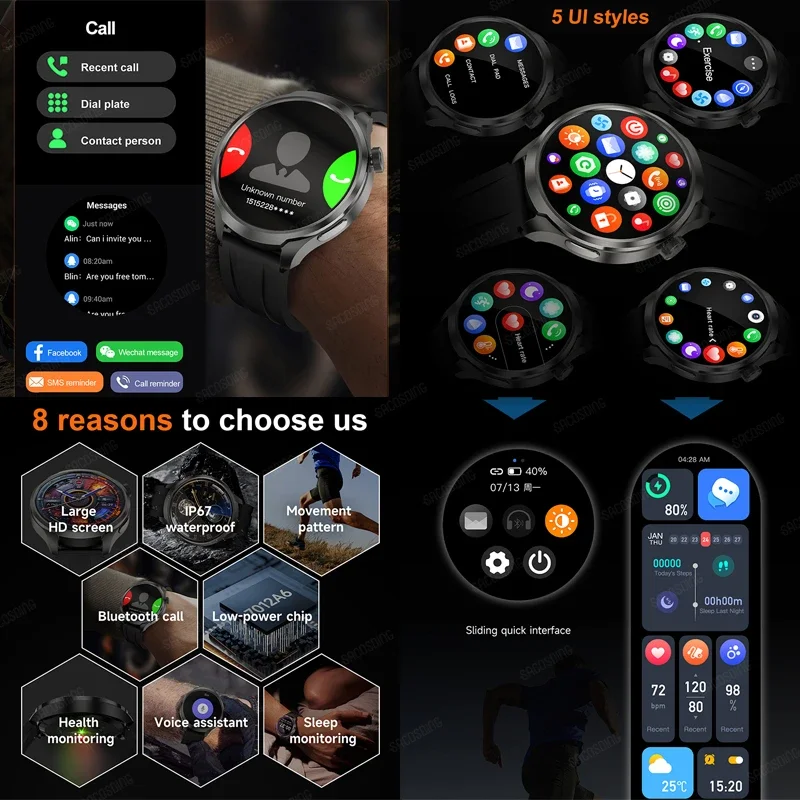 남성용 GPS 스포츠 NFC 패션 스마트워치, 1.85 인치 AMOLED 스크린, 심박수 혈압 건강 스마트 워치, 화웨이 IOS용, 2025 신제품 