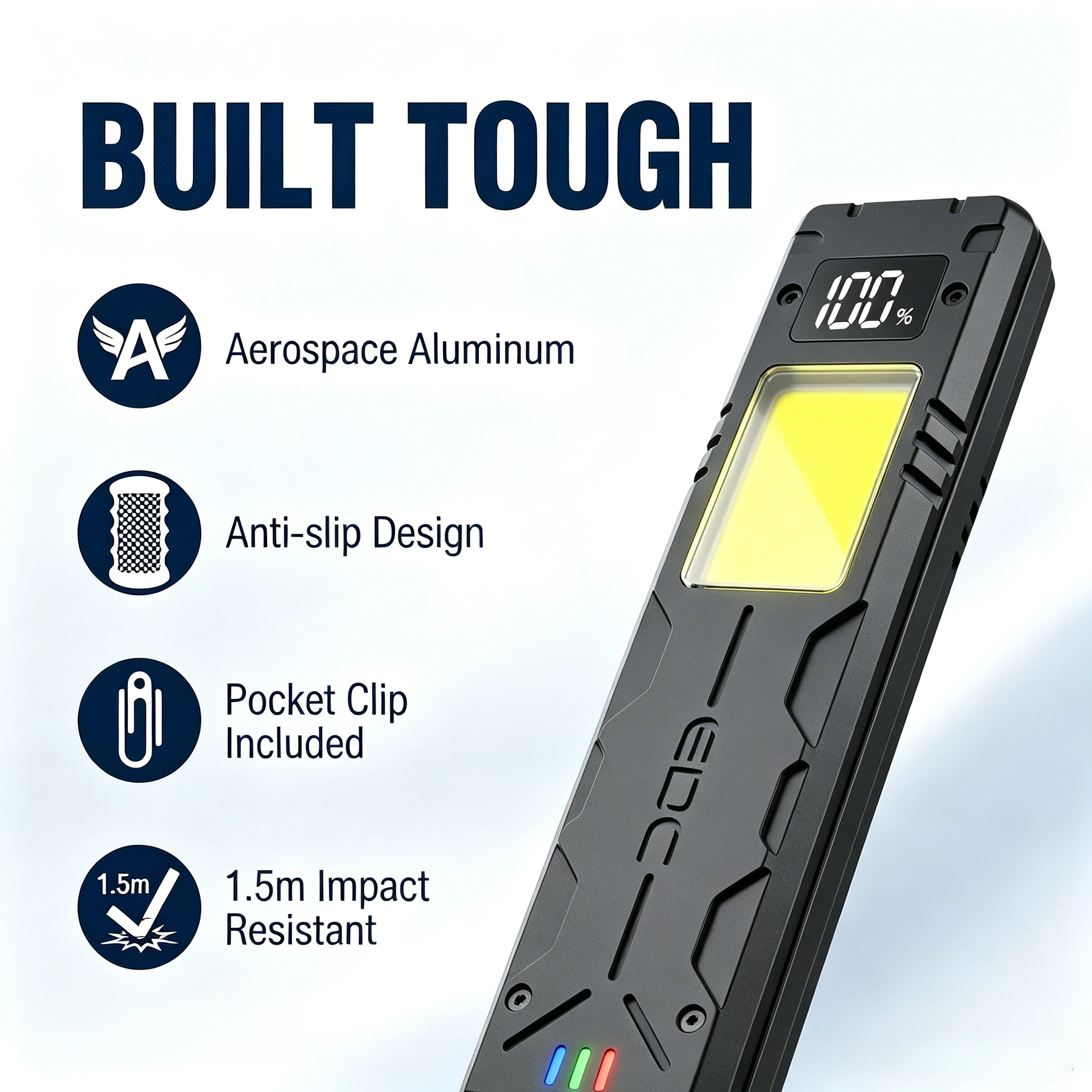 2000LM EDC Flashlight, 7 Light Modes, USB-C Rechargeable, Clip & Magnetic,IP Waterproof with Power Display
